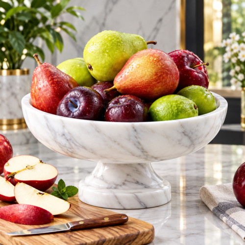 Ziarat white marble fruit bowl, alternate styling