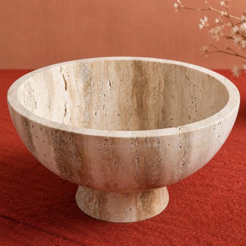 Handcrafted travertine pedestal bowl 1