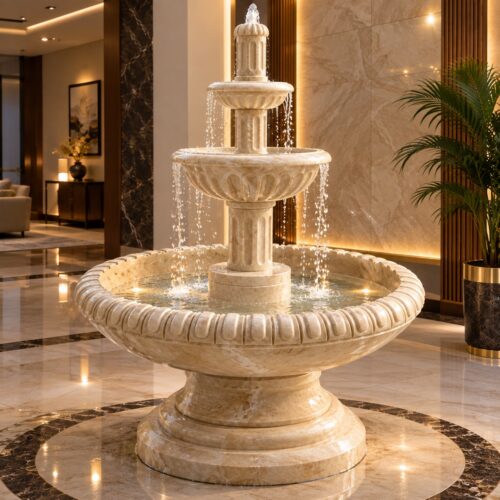 Royal classic tiered marble indoor water fountain, hand-carved from natural stone